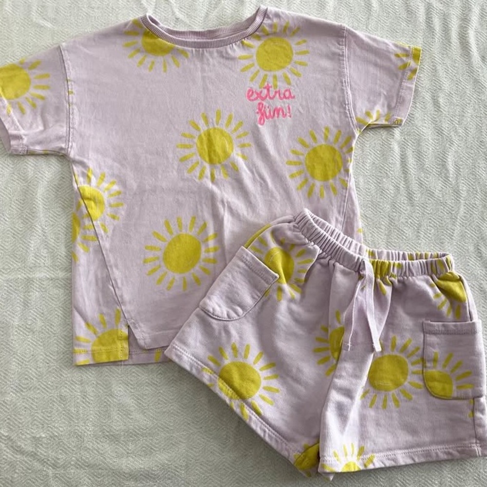 Zara summer sun purple yellow tshirt shorts set 6 years